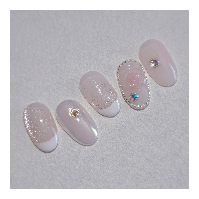 Rose Glam Handmade Nail Tips Rose Parts Stone Nails -