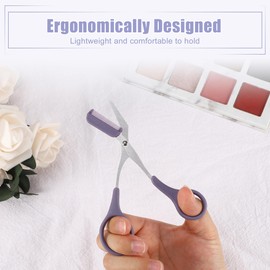 VOCOSTE Eyebrow Trimmer Scissors, Eyebrow Scissors with Comb, Stainless Steel Eyebrow Comb Scissors, Eyebrow Trimmer for Beginners and Women, for Trimming and Shaping Eyebrows, Purple