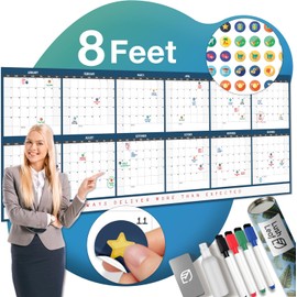 Extra Large Wall Calendar - 36" x 96" - Full Year Dry Erase Whiteboard for Office, Home, and School - Giant, Laminated, and Reusable