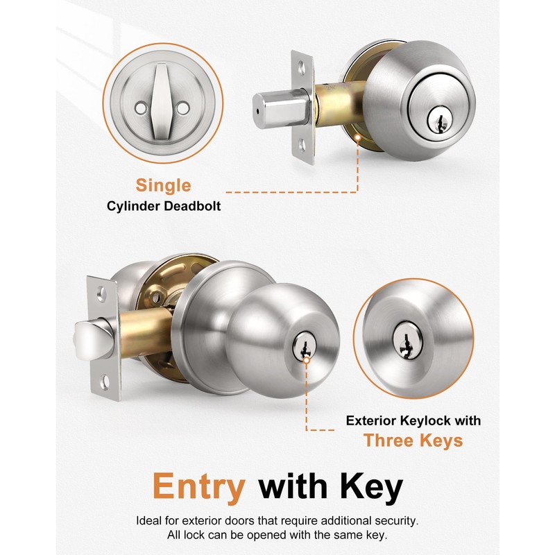 Probrico 6 Pack Exterior Door Knob and Single Cylinder Deadbolt
