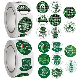 2Rolls 1000pcs St Patricks Day Shamrock Stickers,Lucky Irish St.Patrick's Day Stickers Label Round for St Patrick's Day Party Cards, Gift Bags, Parties Supplies Decorations(2 Rolls of 3.8cm)