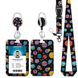 Colorful Planet Space Lanyards for ID Badges, ID Badge Holder with Lanyard Retractable Badge Holder/Reel Lanyard, Teacher Student Office Gifts