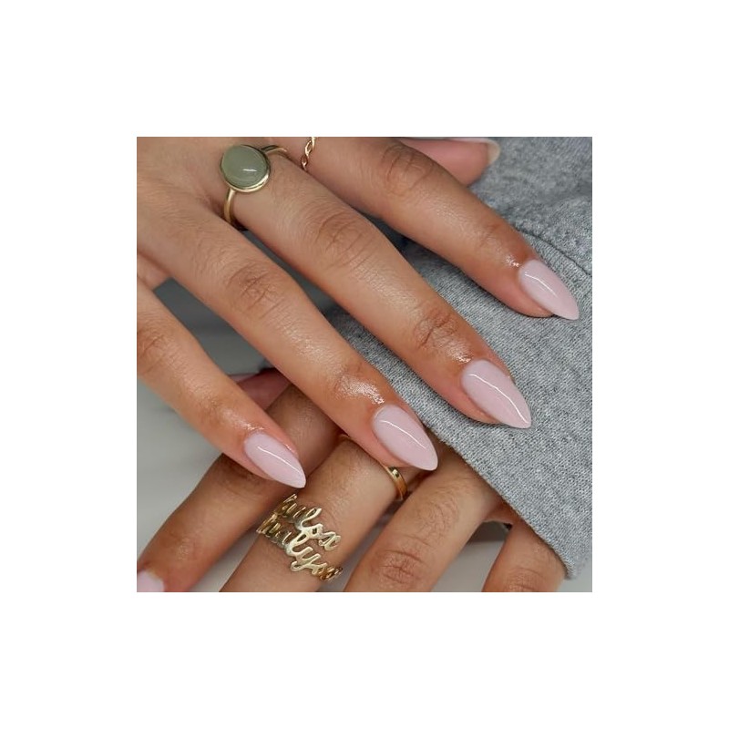 SXVME Uñas postizas rosa empolvado, uñas postizas cortas almendradas rosa
