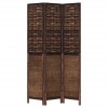 Dark Brown Solid Wood Paulownia 3-Panel Room Divider Elegant Screen
