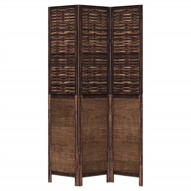 Dark Brown Solid Wood Paulownia 3-Panel Room Divider Elegant Screen