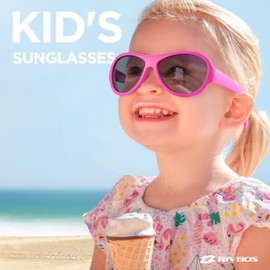 RIVBOS RBK067 Children's Polarised Sunglasses with Strap Glasses Shades for Boys Girls and Children, 067 Pink
