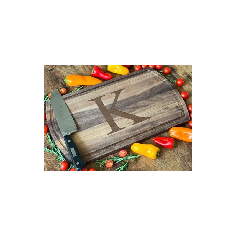 Initial K Engraved Dark Walnut Cutting Board for Luxury Kitchen