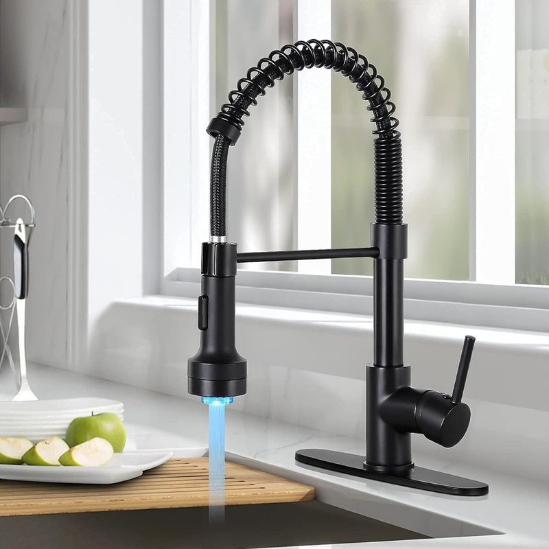DJS Kitchen Faucets with Pull Down Sprayer LED Light Single