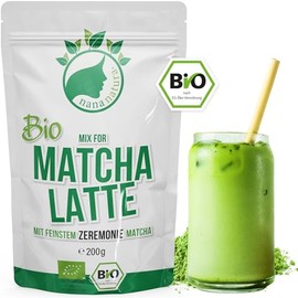 NanaNatura's Bio Matcha Latte Mix Pulver mit echtem Zeremonie-Matcha aus Japan | für leckeren Matcha Tee Genuß