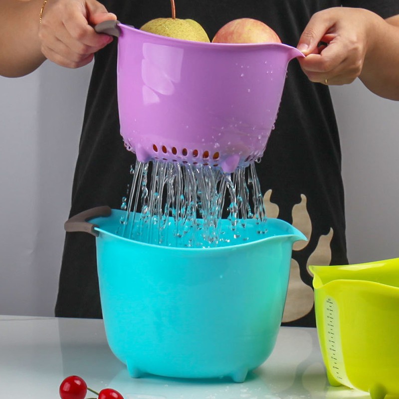 3pcs Drain Colander Set Food Grade PP Stackable Fruit Vegetable