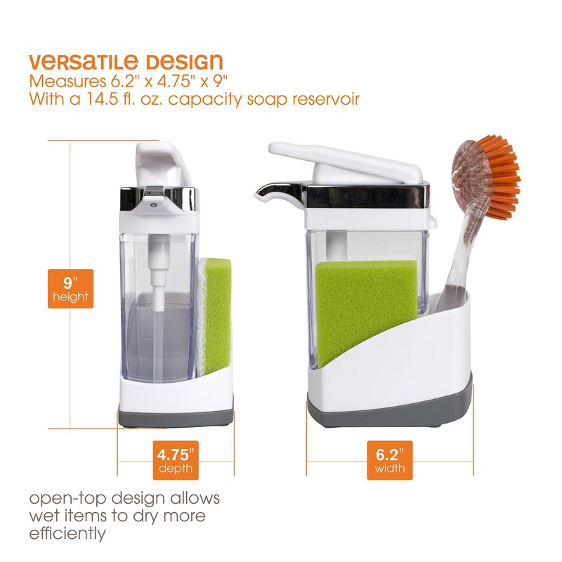 Casabella Sink Sider Solo Kitchen Soap Pump and Sponge Caddy,