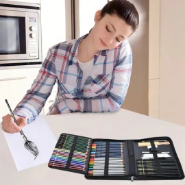 Kit De Lápices De Dibujo,72 pcs Arte Dibujo Profesional Colorear, Pintura Y Boceto, Incluye Carboncillo, Bosquejo, Libro De Bocetos, Estuche Portátil 