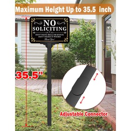 Multiwins No Soliciting Sign for House with Stake - Adjustable Height - 12 x 8 Inch/37 Inch High - 50-mil Thick Aluminum -Metal No Soliciting Yard Sign for Home/Front Door and Business (Rectangle-Gold-01)