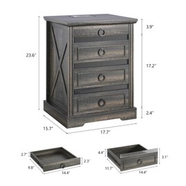 ACTKISS Farmhouse Night Stand with Gun Drawer, Bedside Table with Charger Station, LED Nightstand with Human Sensor Light, Smart End Table for Bedroom Livingroom, Rustic