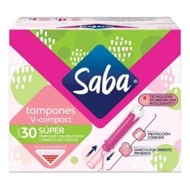 30 Súper Tampones V Compact Saba Flujo Abundan Con Aplicador