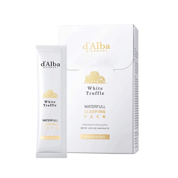 d'alba Piedmont Waterproof overnight mask package: skin repair and anti-ageing night gel mask for smoothing wrinkles and removing scars, 12 count