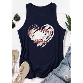 MHTOR - playera sin mangas con cuello redondo para mujer, estampado de camisetas de béisbol, diseño gráfico de entrenamiento, informal, sin mangas, para verano, Azul oscuro, S