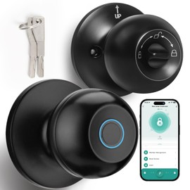 Fingerprint Door Lock for Bedroom, Smart Door Knob with Lock, Biometric Door Locks with App Control & Key, Rechargeable, Easy Installation, Thumbprint Keyless Entry for Home, Apartment, Black
