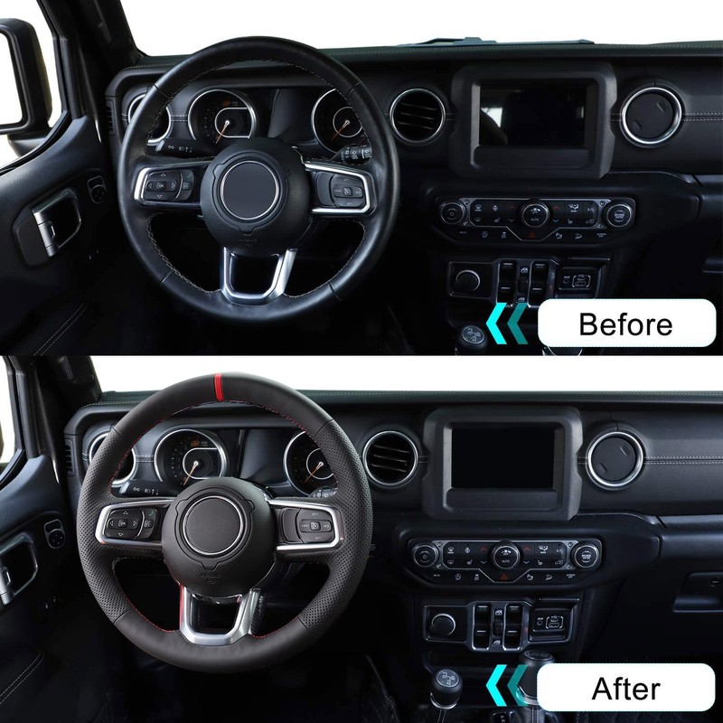 Black Side Perforated Leather Red Marker Steering Wheel Protector Cover