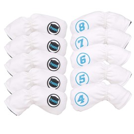Iron Covers Golf Covers 10 Piece Set with Count #4-9 AW PW SW Waterproof (White)