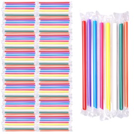 LECEHIVO 700 Pcs Smoothie Straws Bulk 9.84 Inch Large Plastic Individually Wrapped Colorful Bubble Tea Straws for Milkshakes, Smoothies, and Tall Cups (Multicolor)