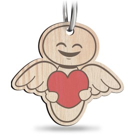 Schutzengel mit Herz Schlüsselanhänger handgemacht aus Holz, Glücksbringer, Süßer Engel mit Herz als Geschenkidee für Freundin, Geschenk Schutzengel
