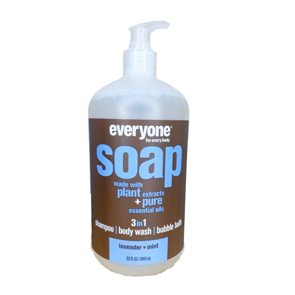 Everyone 3-in-1 Soap - Body Wash, Shampoo, Bubble Bath - Lavender + Mint - 32 Ounces - 1 Bottle