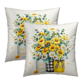 Sunflowers Throw Pillows Cover 18x18 Inch Set of 2 Nature Summer Yellow White Daisy Flower Vase Decor ​Pillowcase for Living Room Sofa Bedroom Car