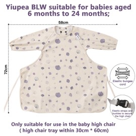 Yiupea Baby Bibs with Long Sleeves Attach to Highchair for 6 to 24 Months Toddlers, Waterproof Easy to Clean Baby Weaning Bib and Machine Washable, PU Soft Material & Elastic BLW-Beige