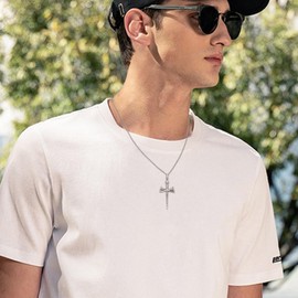 PARYFO Nail Cross Necklace 925 Sterling Silver Religious Nail Cross Pendant Christian Bible Verse Jewelry Gift for Men Women (01-Vine Nail Cross 01- Silver)