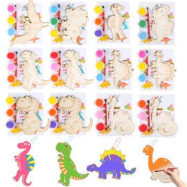 JOTIKO 12 Pack Dinosaurs Keychain Painting Kits – Dinosaur Party Favors Wood Arts and Crafts for Kids, Birthday Goodie Bag Filler Pinata Stuffers Exchange Gifts Classroom Prize Art Supplies Toys