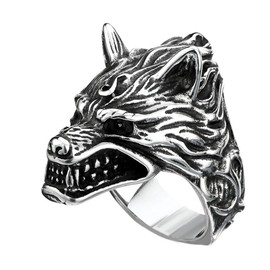 PAMTIER Men's Retro Wolf Head Stainless Steel Ring Size W 1/2