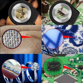 30X Magnifying Glass with UV & LED Lights, Rechargeable Jewelers Loupe Desktop Portable Metal Magnifier Scale Sewing Magnifying Glass for Jewelry Textile Coins Currency and Plants