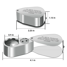 40X Jewelers Loupe, Full Metal Illuminated Jewelry Loop Magnifier, Pocket Folding Magnifying Glass with 10 Backup Batteries, for Currency Detecting, Coin, Diamonds, Gems, Jewelry, Stamps Close Work