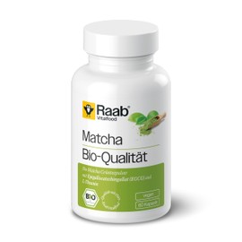 Raab Vitalfood Bio Matcha-Kapseln, 60 Stück, Grüntee-Extrakt aus Japan, Premium Qualität, vegan, glutenfrei, grüner Tee, 1 Monat