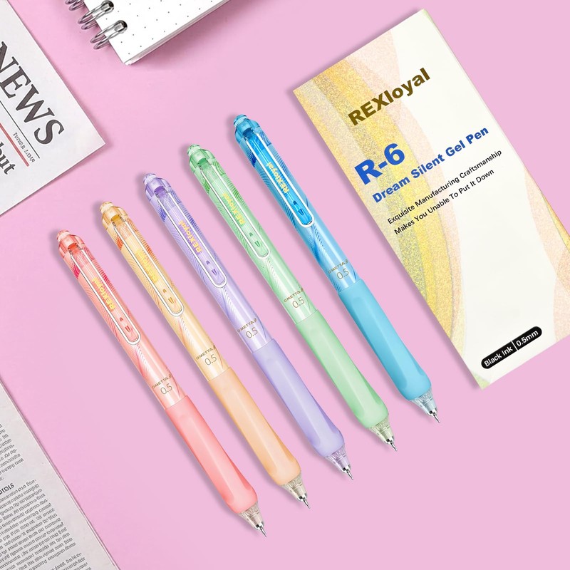 REXloyal Black Ink Gel Pens: 5 Count Quick dry 0.5mm