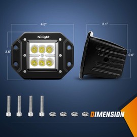 Nilight LED Light Bar 2PCS 18W Flush Mount Flood Led Off Road Lights 12V 5Pin Rocker Switch LED Light Bar Wiring Harness Kit, 2 Years Warranty, Model: ZH075