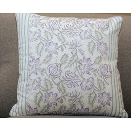Generic Purple Blossoms 100% Cotton Handmade Block Printed Cushion Covers, 16 x 16 inches, Vibrant Indian Patterns, Zipper Back