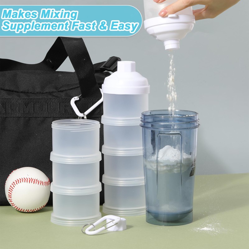 Baderke 2 Pcs Protein Powder Travel Container with Funnels Stand,