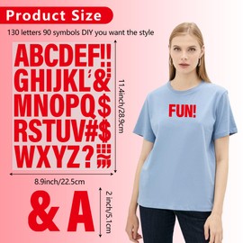 5 Sheets 220 Pieces Iron On Letters for Clothing, 2 Inch Heat Transfer Letter Patches, Red Iron On Vinyl Alphabet Letters with A-Z for Backpack，Jerseys，Fabric T-Shirts Printing DIY Craft