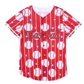 Womens Baseball Jersey Baseball Mom Shirts Cute Baseball Print Button Down Short Sleeve Top Game Day Outfits Red