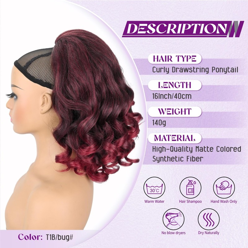 SOMOREATY Extensión De Cola De Caballo, 16" Con Cordón Para