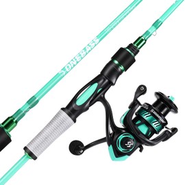 One Bass Spirit Flame Fishing Rod Reel Combo, Spinning & Baitcasting Fishing Pole with Graphite 2Pc Blanks, Stainless Steel Guides-7' Spinning Blue with 2000 Reel