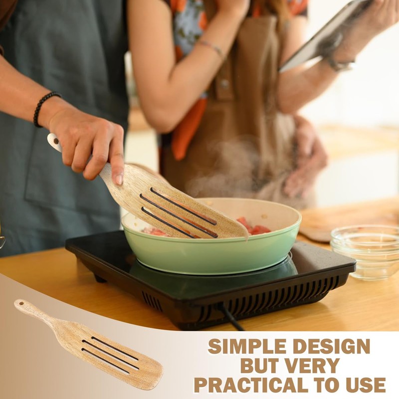 Slotted Spurtle - 33cm Wooden Kitchen Utensils, Includes Wooden Spoons