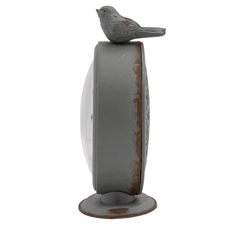 Creative Co-Op Grey Pewter Mantel Clock with Birds
