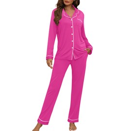 HNG Christmas Pajamas For Women Night Shirts For Women Sleepwear Softies Loungewear Rose Red, L