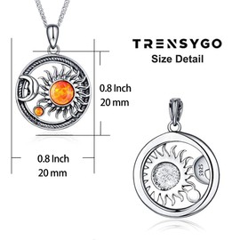 925 Sterling Silver Orange Fire Opal Sun Moon Pendant Necklace for Women Men Wiccan Vintage Cosmic Celestial Gothic Yin Yang Witchy Jewelry Wife Daughter Mom Valentine Birthday Christmas Gifts