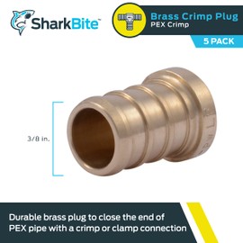 SharkBite 1/2 Inch Crimp Plug, Pack of 5, Brass Plumbing Fitting, PEX Pipe, PE-RT, UC514LFA5