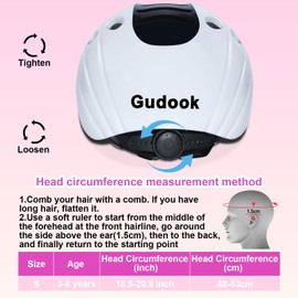 Gudook Kids Bike Helmet - Kid Bicycle Helmets Adjustable Size, Lightweight Child Roller Skating Scooter Cycling Helmet with Fun Design for Boys and Girls Ages 3-8 (White)