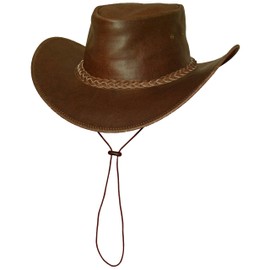Black Jungle Broome Cowboy Hat Cowhide Leather with Chin Strap, brown